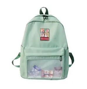 Модный прозрачный женский рюкзак, повседневный нейлоновый водонепроницаемый мультипликационная наклейка для девочек-подростков, прелестные ранцы, простой женский рюкзак для путешествий - Цвет: Green
