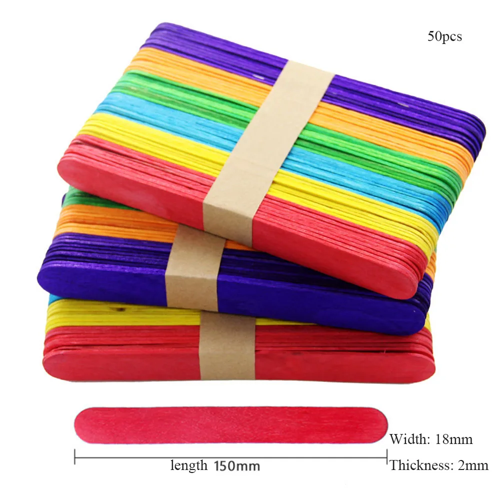 50pcs Colorful Hand Crafts DIY Wooden Sticks Popsicle Mold Ice