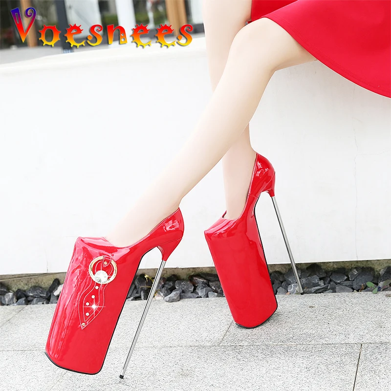 

Voesnees Crystal Round Toe Party Shoes Women Pumps 2021 Spring And Autumn New High Heels Metal Thin Heel 30cm Pole Dance Shoes