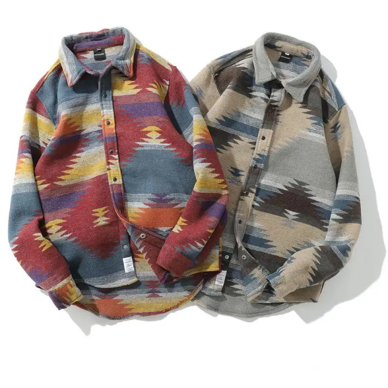 

2019 Folk-custom Shirts For Men Vintage Woolen Leisure Pattern Shirt Men Plus Size Shirt