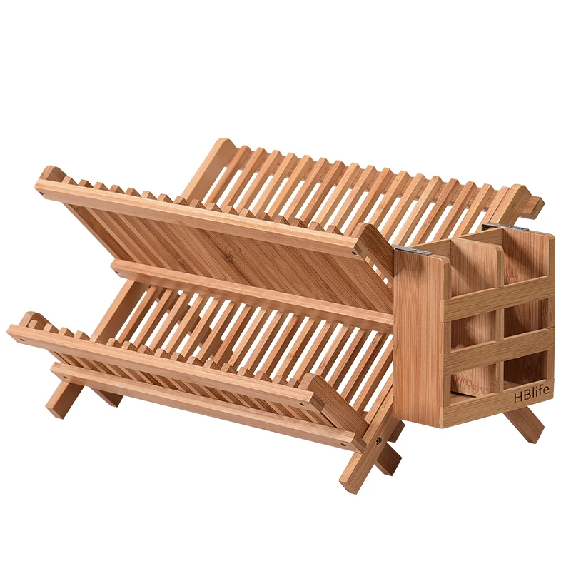  Bowl shelf tableware rack double layer kitchen drain rack bamboo dish rack storage rack kitchen app - 4000456029565