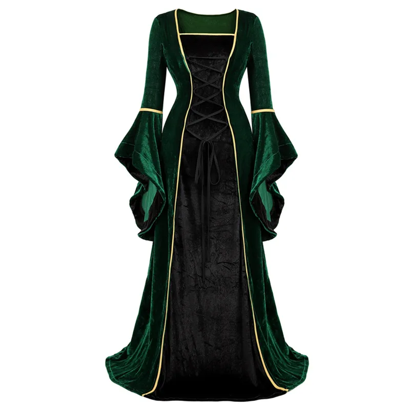 

Womens Deluxe Velvet Renaissance Irish Dress Medieval Victorian Costume Dress Victoria Cosplay Retro Gown Fancy Long Dress