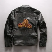 Мужская куртка из коровьей кожи, брендовая дизайнерская винтажная куртка из натуральной кожи с вышивкой черепа, Мужская Ретро мотоциклетная куртка