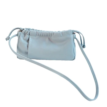 

Acrylic Chain Pleated Soft Women Shoulder Bags Split PU Leather Bags Ladies Small Messenger Handbag Female