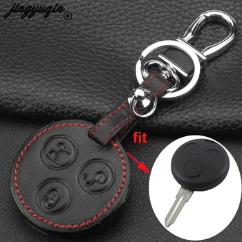 

jingyuqin 3 Buton Car Styling Leather Remote Car Keychain Key Fob Case Cover For Mercedes Benz Smart Fortwo Forfour City Roadst