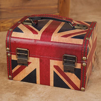 Decorative Box Decoration Crafts Variety Retro Box Antique Wooden Leather Small Portable Cosmetic Box Storage Box - Цвет: B