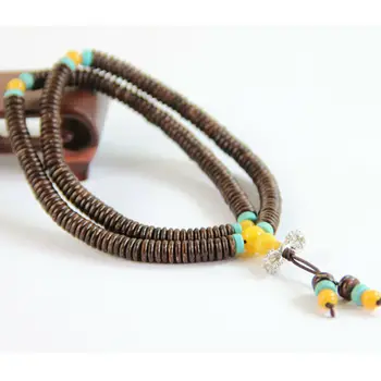

2x6mm Tibetan Buddhism 216 Coconut Shell Flat Prayer Beads Mala Necklace
