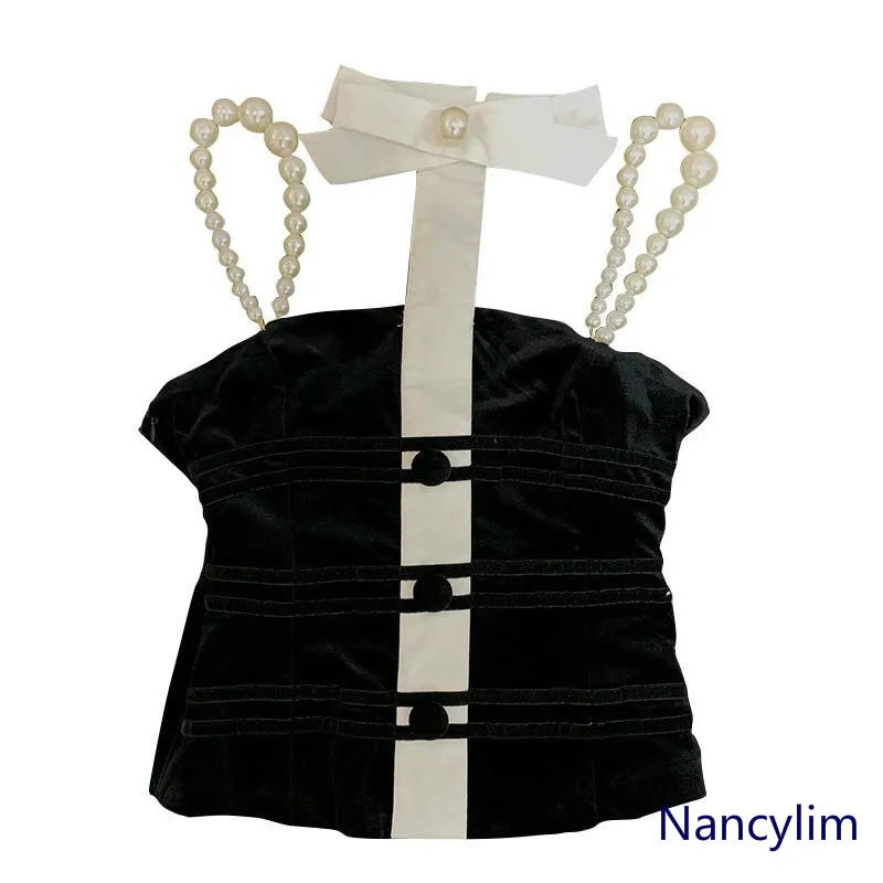 Nancylim/летние сексуальные рубашки для женщин, новинка, украшенные бантом, на ремне, с жемчугом, сексуальный укороченный топ, Женская Тонкая блузка, Blusas, топы