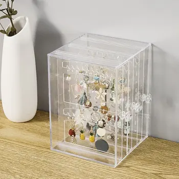 

Multifunctional Jewelry Storage Box Plastic Transparent Dust Earrings Finishing Box Desktop Vertical Lagerung Rack