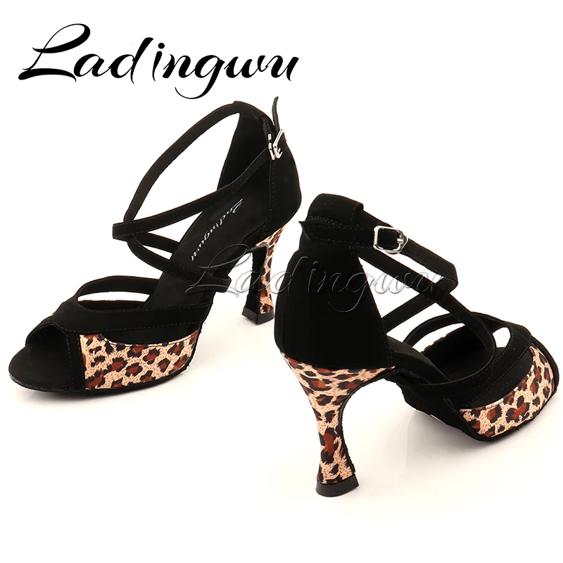 Ladingwu Women Latin Dance Shoes Suede and Satin Salsa Women Ballroom Dancing Shoes For Girls Zebra and Leopard Soft Bottom Indo
