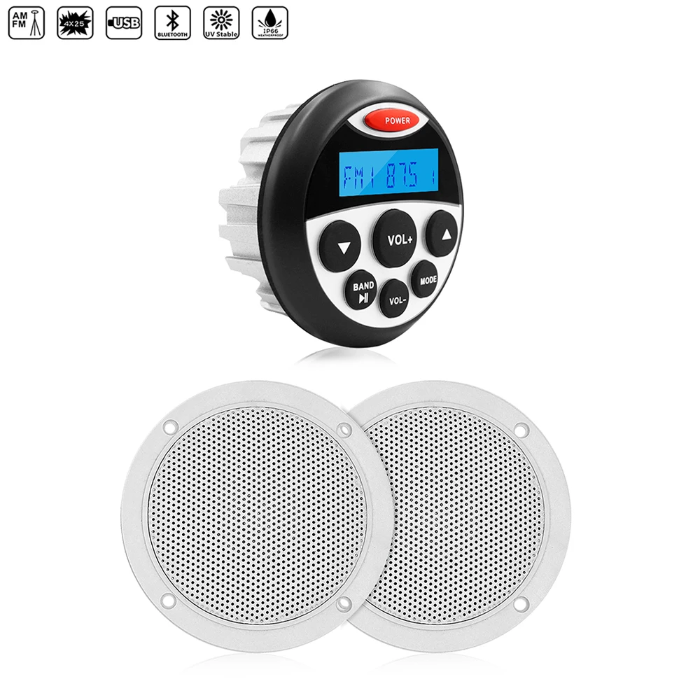 Морской аудио Bluetooth стерео радио FM AM приемник MP3 плеер + 4 &quotВодонепроницаемый