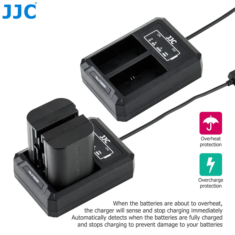 JJC USB Battery Charger for Canon LP-E6 LP-E6N EOS R R5 Mark II R6 Mark II 6D 5D IV III 70D 80D 6D 7D LC-E6 LC-E6E