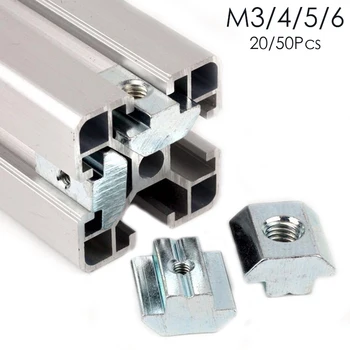 

20/50/PCS M3 M4 M5 M6 Series Slot T-nut Sliding T Nut Hammer Drop In Nut Fasten Connector 2020 Aluminum Extrusion