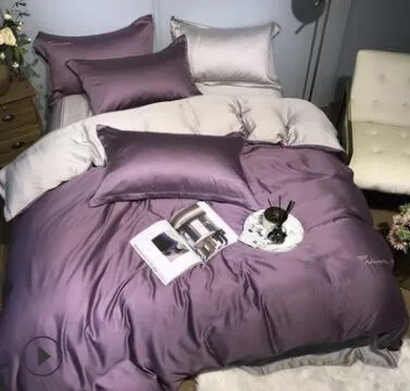 Purple -4pcs ANNAs хорошее качество, однотонный Комплект постельного белья 4 шт. 80 тенсель голый двухсторонний ледяной шелк, покрывало 1,8 м, простыня желтая - Цвет: Purple -4pcs