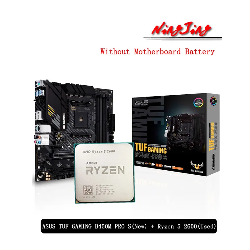 AMD Ryzen 5 2600 R5 оригинальный ЦП + ASUS TUF GAMING B450M PRO S новый комплект материнской платы Socket