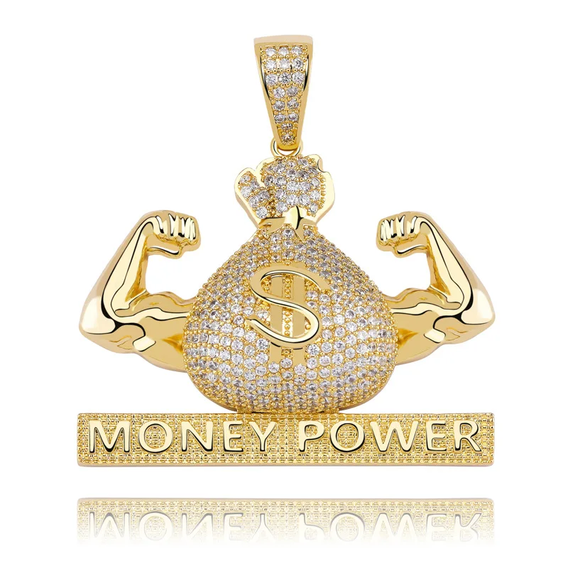Хип-хоп AAA+ кубический цирконий проложили Bling Iced Out Money power dollar Подвески ожерелье для мужчин рэппер ювелирные изделия золото серебро - Окраска металла: gold