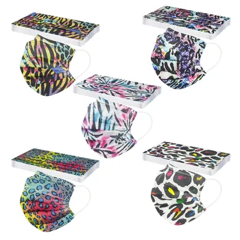 

Adult Colorful Leopard Print Masks 50pcs Disposable Ethnic Mouth Masks Mondkapjes Three-layer Protective Facemask Mascarillas