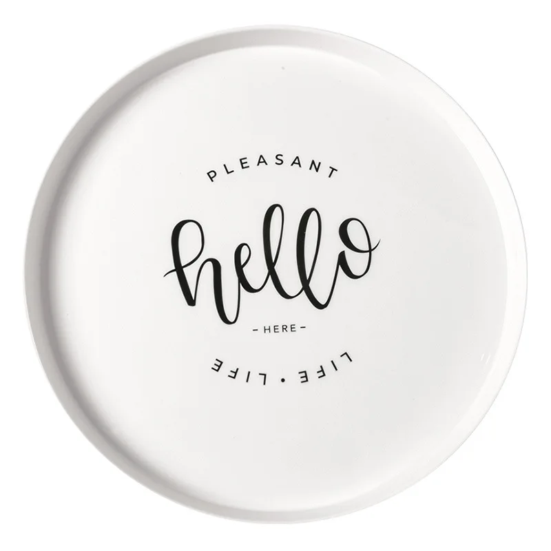 Hello Nordic Round Breakfast Tray Household Fruit Tray Living Room Tea Cup Snack Tray Plastic Plate Dessert Tray Fruit Plates - Цвет: Hello