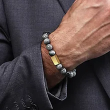 10 мм натуральный камень бисер стрейч персонализированный браслет с гравировкой для мужчин и женщин черный оникс тигровый глаз бисерный Браслет 17-20 см PZ016