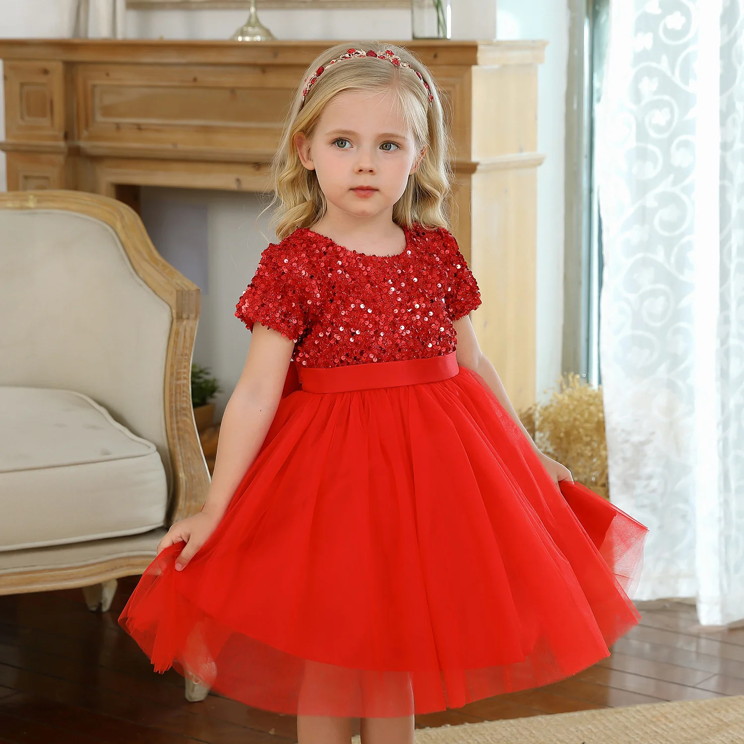 Red Girl Dress Birthday Party Baby Kids Clothes Princess Children Sequins Pageant Prom Gown Flower Wedding Dresses | Детская одежда и