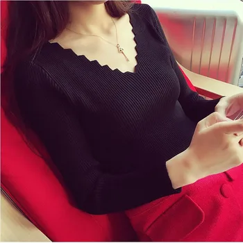 

Womens Sweaters 2019 Winter Clothes Women Knitted Pullover V Neck Sweater Women Solid Slim Casual Autumn Knit Tops Ladies Jumper