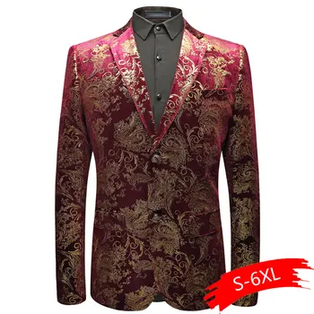 

Velvet Silver Blazer Men Paisley Floral Jackets Wine Red Golden Stage Suit Jacket Elegant Wedding Mens Blazer Plus Size M-6XL