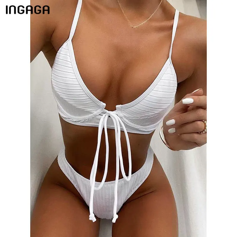 INGAGA Push Up Bikini Set Swimsuits White Thong Swimwear Women Bow on Chest Bathing Suit Women 2020 New String Biquini Bikinis INGAGA Push Up Bikini Set Swimsuits White Thong Swimwear Women Bow on Chest Bathing Suit Women 2020 New String Biquini Bikinis