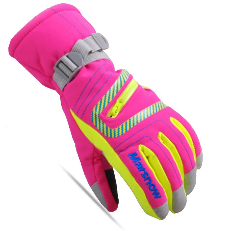 Marsnow/зимние профессиональные лыжные перчатки для девочек и мальчиков, водонепроницаемые теплые перчатки s, m, l, xl, ветрозащитные перчатки для катания на лыжах, сноуборда - Цвет: Rose Ski Gloves