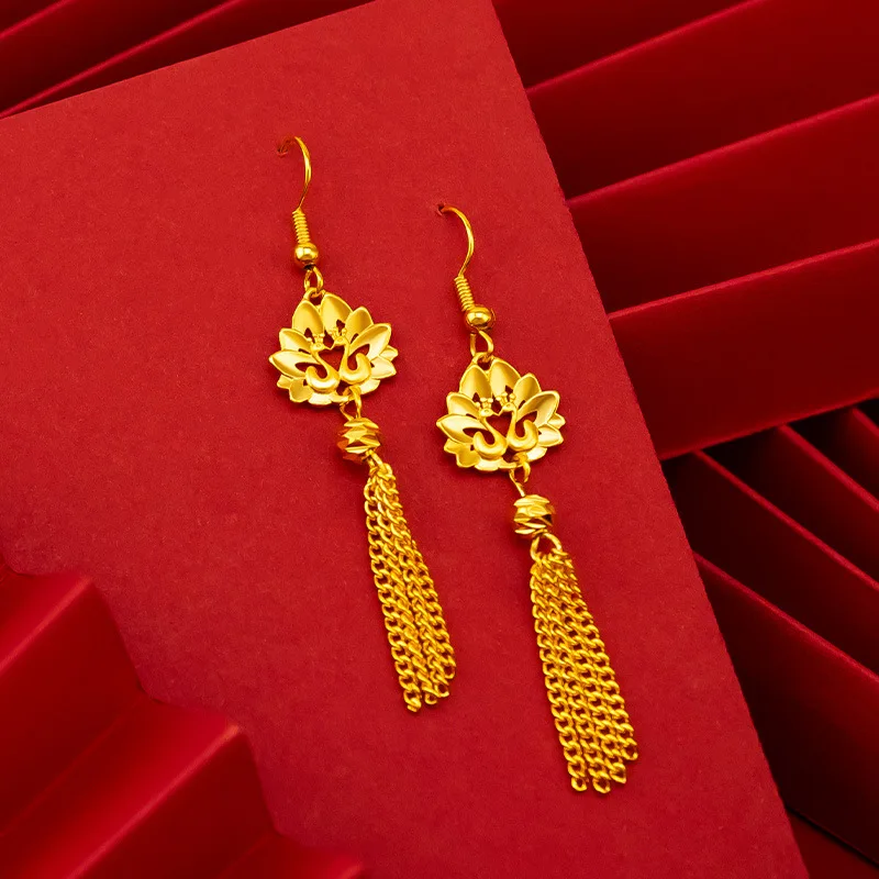 KISS&FLOWER ER73 Fine Jewelry Wholesale Fashion Woman Girl Bride Birthday Wedding Gift Tassel Peacock 24KT Gold Drop Earrings