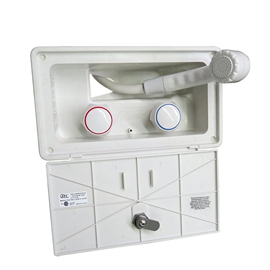 Outside Outdoor Exterior Shower Box Set Hand Held Sprayer Holder Replacement Faucet Hose with Key Lock for RV Camper Trailer