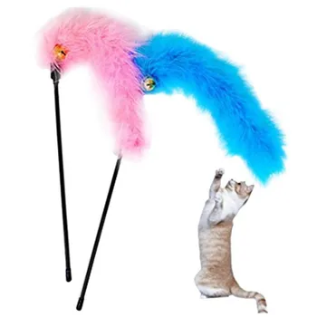 

2 pcs Feathers Artificial Feather Toy Funny Short Stem for Cat (Ran Color)