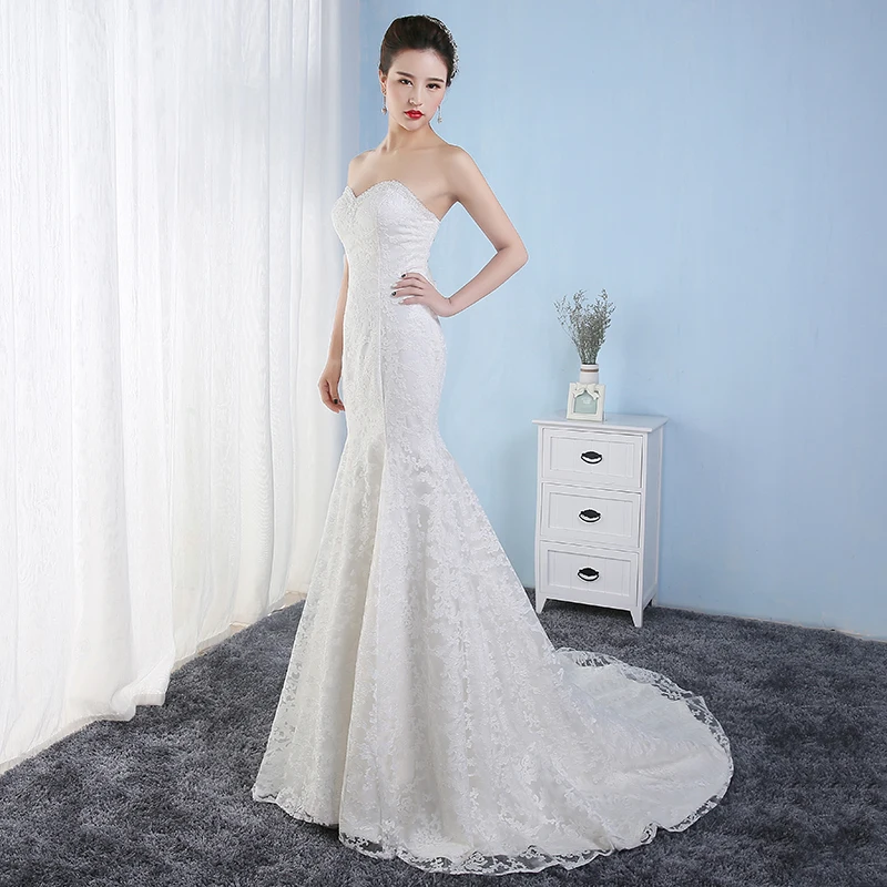 Mooie Kant Wedding-Jurken Wit Ivoor Mermaid Wedding-Jurken Fishtail Vestido De Noiva Hof Trein Mooie Kant Wedding-Jurken Wit Ivoor Mermaid Wedding-Jurken Fishtail Vestido De Noiva Hof Trein