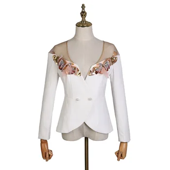 

2019 Heavy Pearl Split Sexy Long Sleeve Self-cultivation Loose Coat Jacket Woman