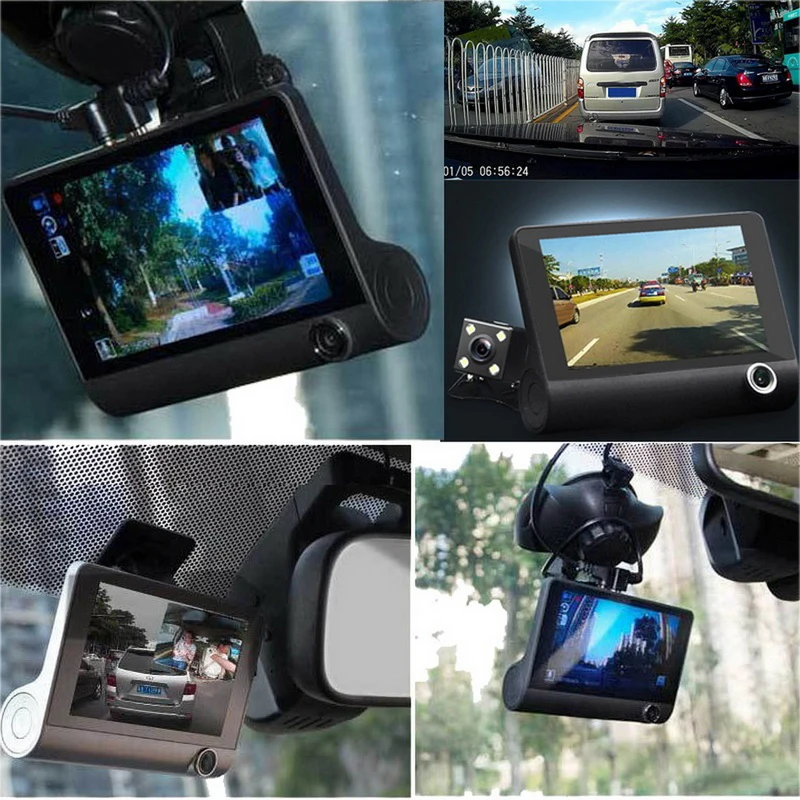 Auto DVR 3 kamery Full HD 1080P Duální objektiv Auto DVR kamera 4,0 palcový LCD displej se 170stupňovým zadním pohledem_voghion.com