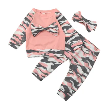 

2020 Baby Clothes For Newborn Toddler Baby Girls Boys Camouflage Bow Tops Pants Outfits Set Summer Clothing For 0-24M Baby Sets