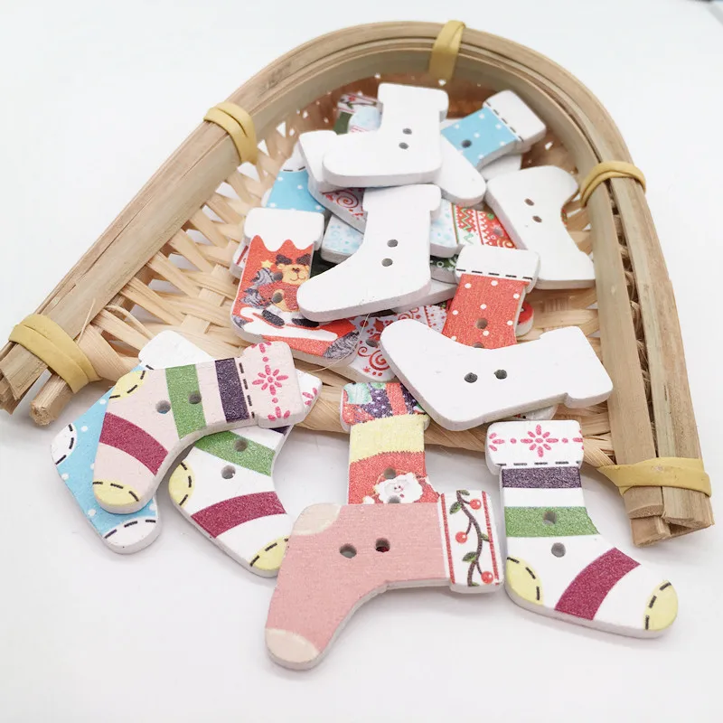 

Mixed 16pcs 2-Holes Colorful Painted Christmas Sock Button DIY Handmade Craft Sewing Accessories for Christmas Party Decorations