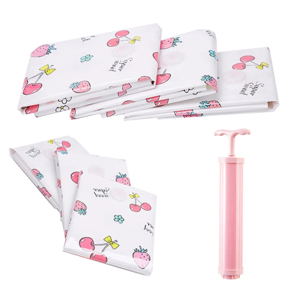 

5PCS Home Vacuum Storage Bags With Valve And Hand Pump for Clothes Comforters Foldable Compressed Closet Organizer