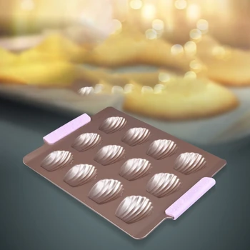 

12 Cup Mini Muffin Pan Shell Madeleine Pan Cake Mold Baking Pan with Silicone Handle Bakeware Baking Supplies
