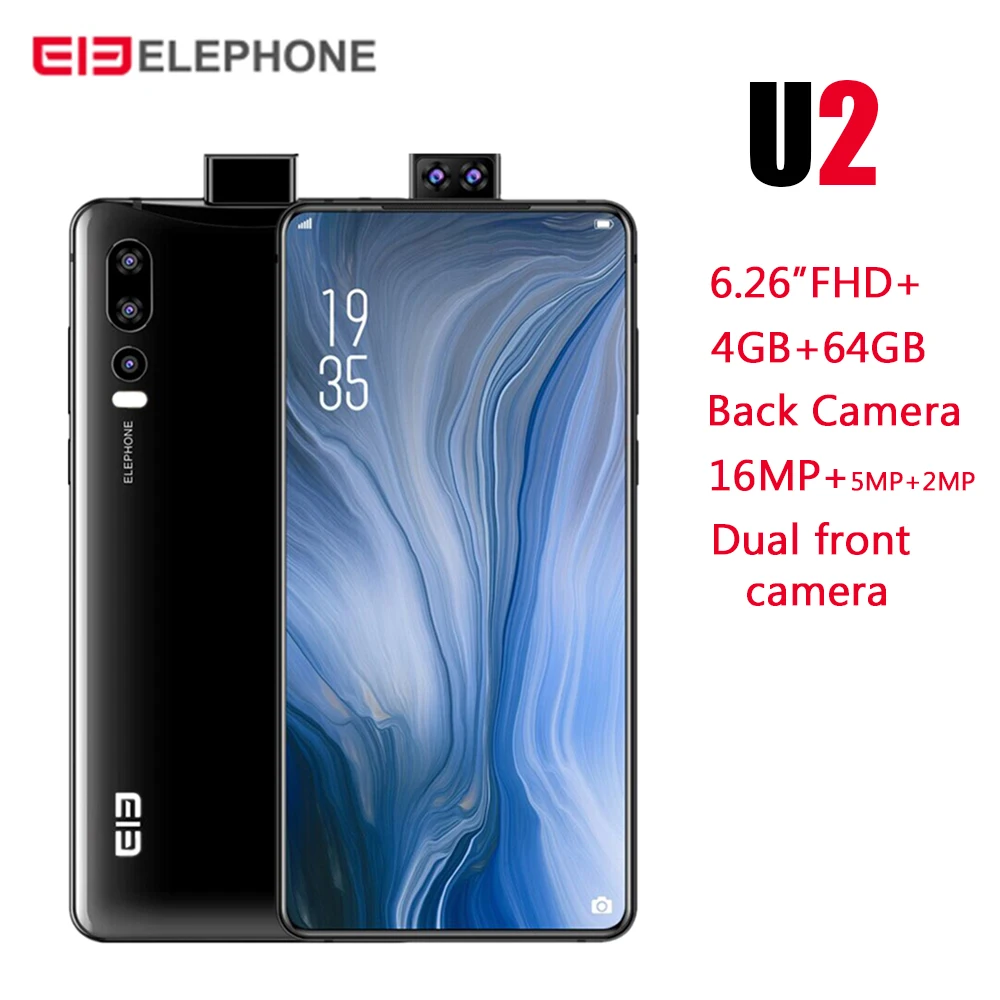 Оригинальный elephone U2 4G смартфон 6,26 дюймов Android 9,0 4 Гб Оперативная память 64 Гб Встроенная память 16MP 5MP 2MP камеры заднего 3250 мАч батарея