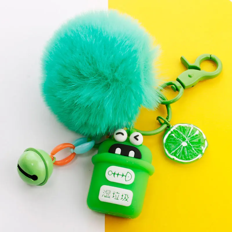 Silicone Protective Case with Faux Fur Pom Pom Keychain for