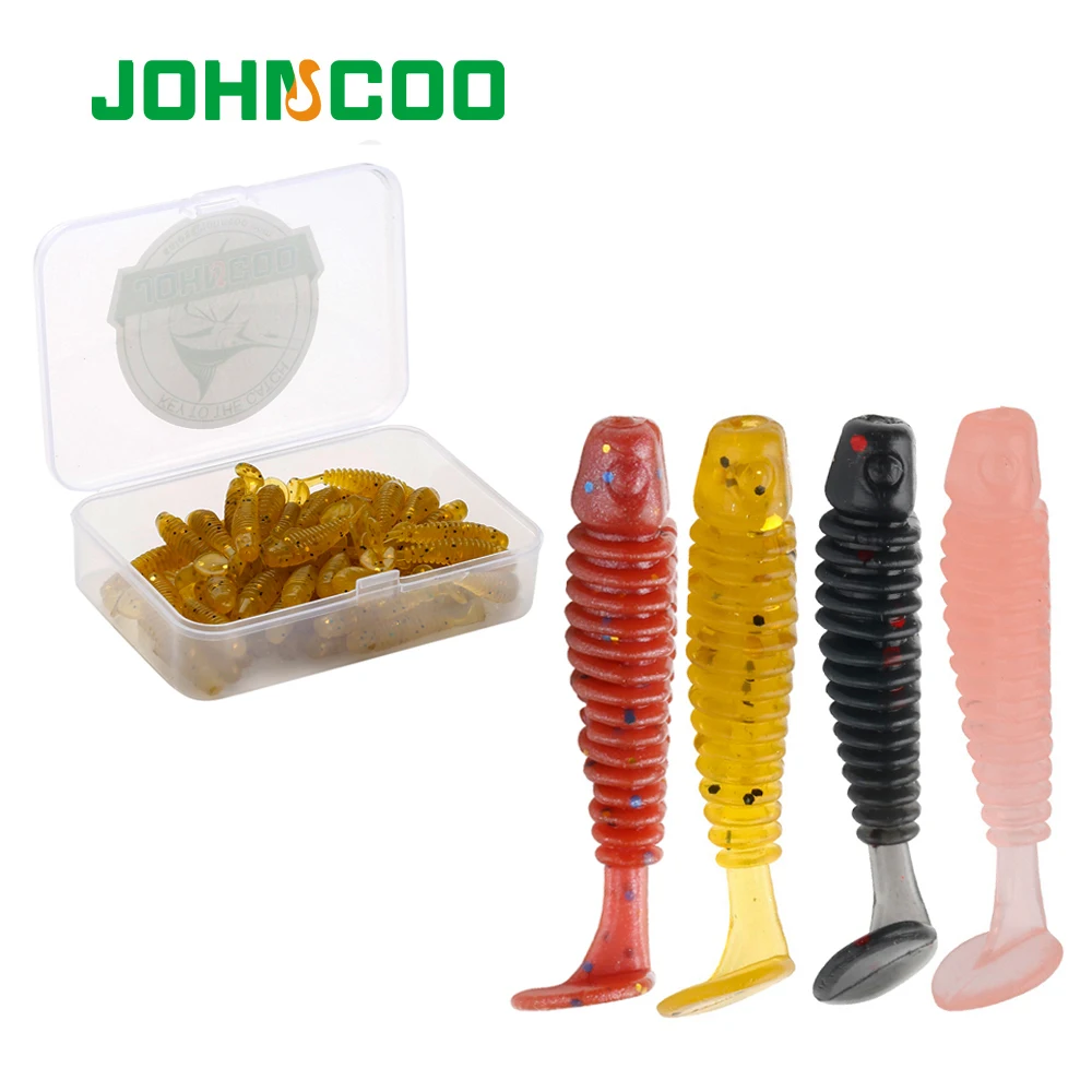 JOHNCOO 50pcs Soft Bait Rockfish Swim Worm 35mm 0.7g Silicone Flexible