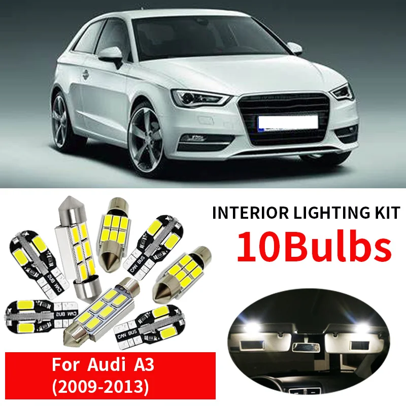 

10pcs white canbus Car Interior lamp LED Light Kit for 2009-2013 Audi A3 8P