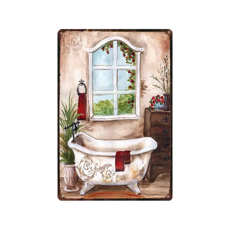 Targa In Metallo Vintage Con Fiori Di Provenza E Lavanda - Decorazione Da Parete 20x30 Cm Per Casa, Bar, Cucina