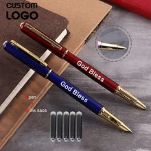 

Pen + 5 Ink Sacs Metal Business Fountain Pen Student Calligraphy Pens Personalized Custom Logo Office Supplies School Stationery