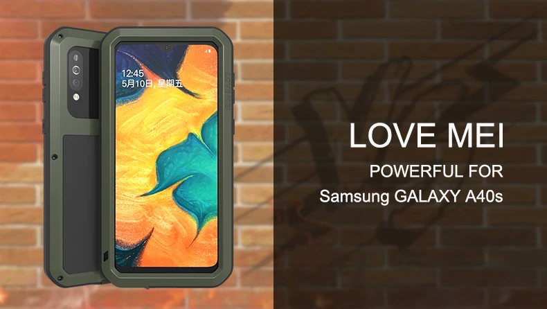 A40s защитный металлический противоударный чехол LOVE MEI для samsung Galaxy A40S, алюминиевые аксессуары, водонепроницаемый чехол+ стекло Gorila