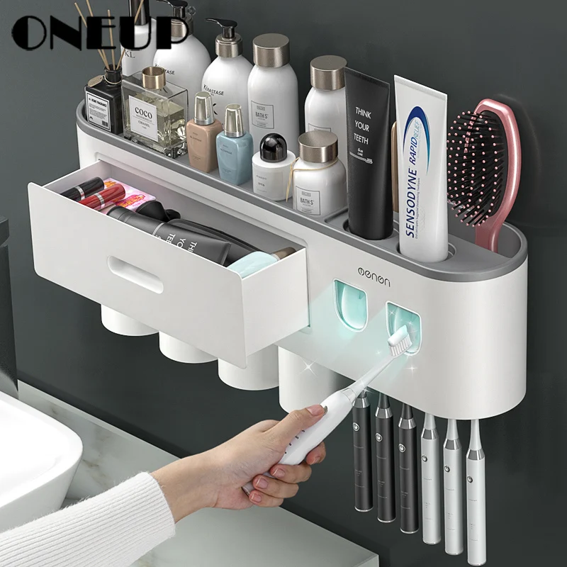Toothbrush-Holder Storage-Rack Bathroom-Set Suspension-Toothbrushing-Cup ONEUP Wall-Mounted