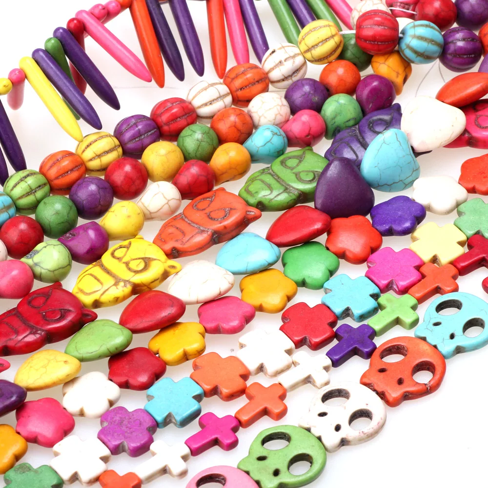 Zufälliger Weise Bunte Runde/Frieden Symbol/Herz Stein Perlen Charms Spacer DIY Halskette/Armbänder Handwerk Schmuck Machen