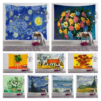 

Geometry Famous Van Gogh Print Tapestries Wall Hanging Sunflower Tapestry Decorative Blanket Fabric Bedroom 200x150cm Large