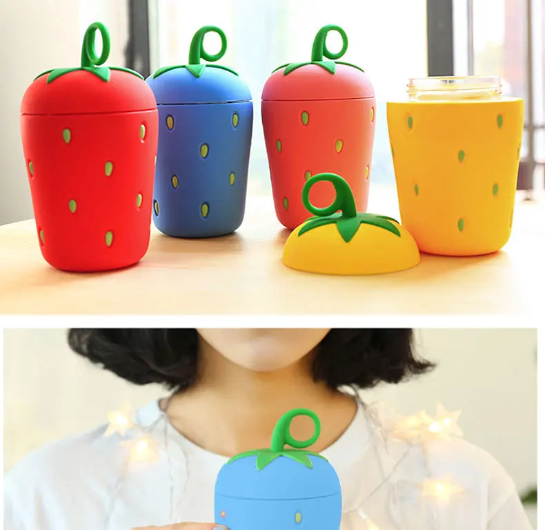 Strawberry Glass Cute Water Bottle Portable Kids Water Bottle With Lid Handle 15 Undefined