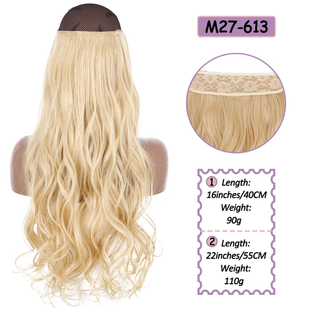 Synthetic No Clip Halo Hidden Hair Extension Ombre Artificial Natural Fake False Long Short Straight Hairpiece Blonde For Women M27-613